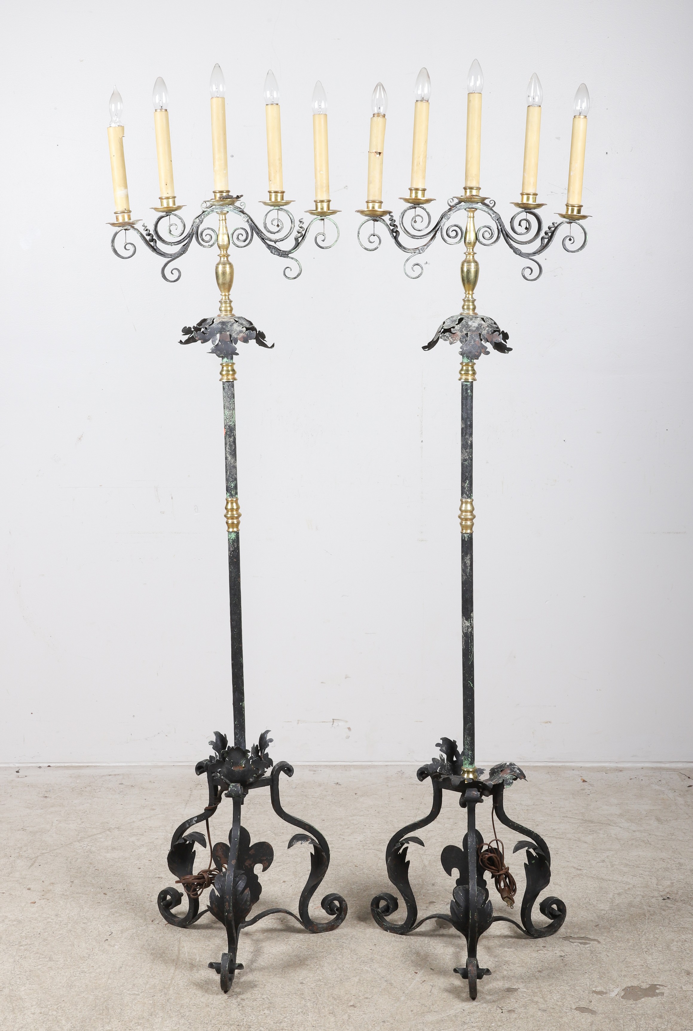 Pair tole painted and brass 6 light