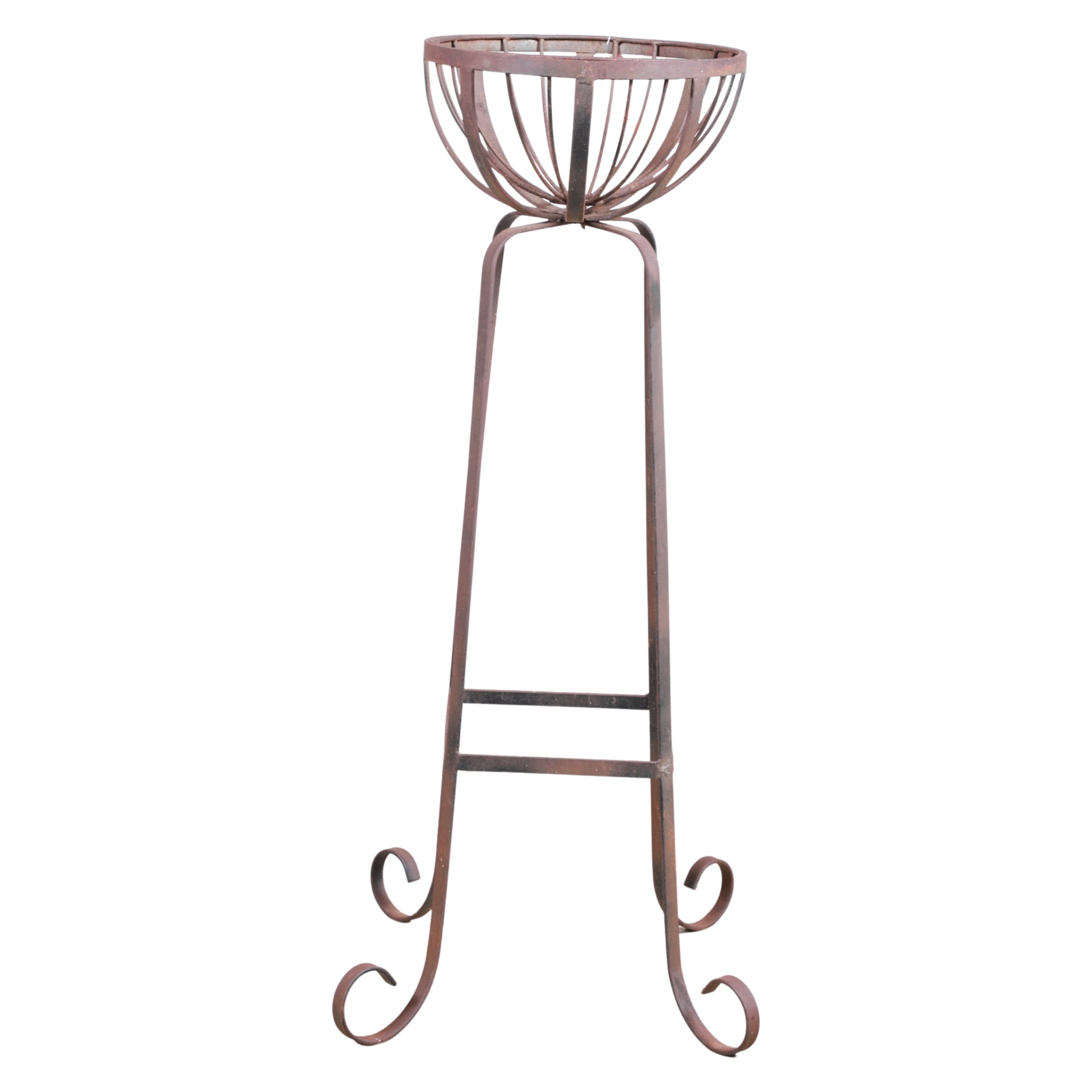 Iron standing plant stand, scrolled