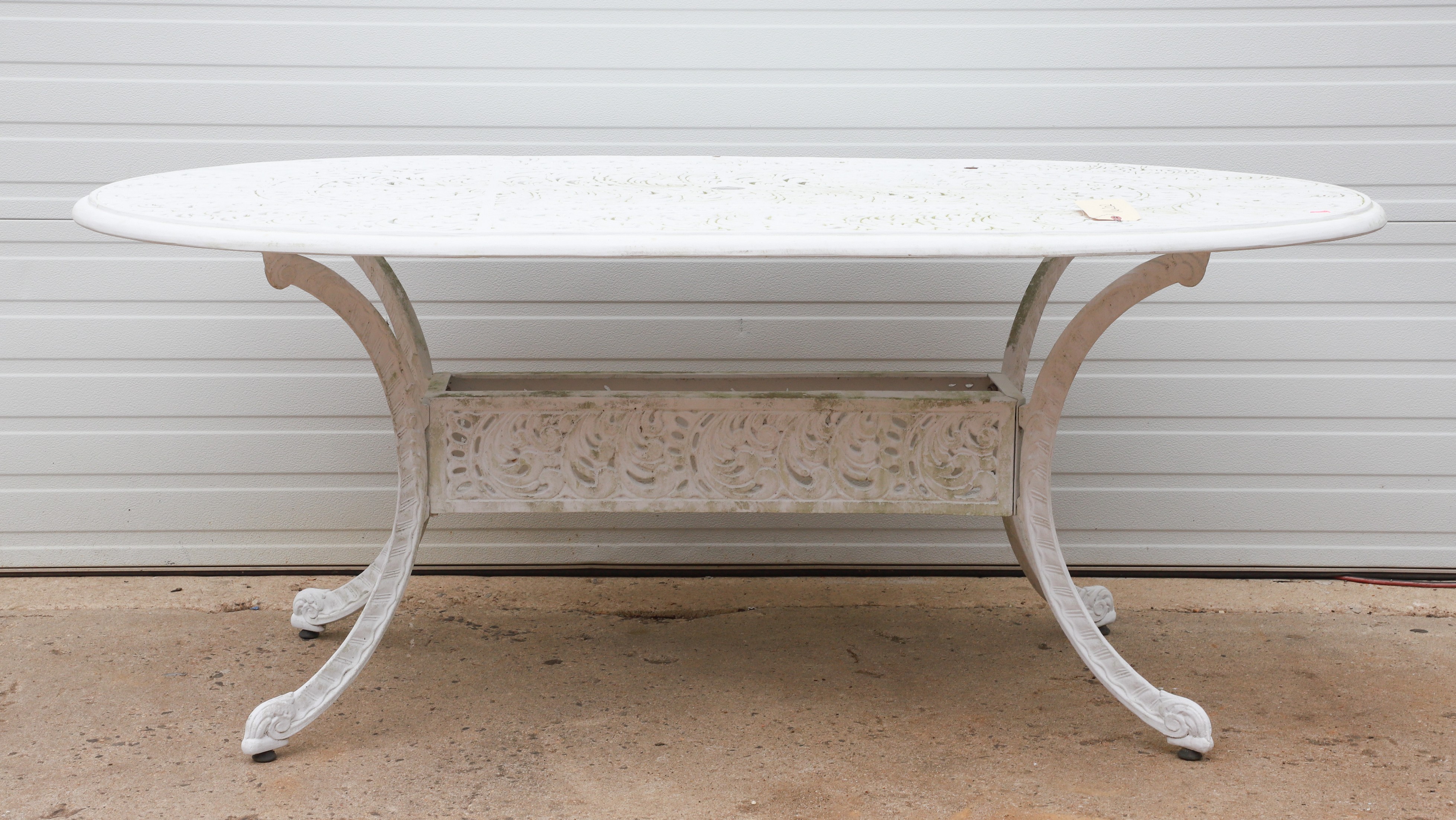 Pierced iron patio dining table, white