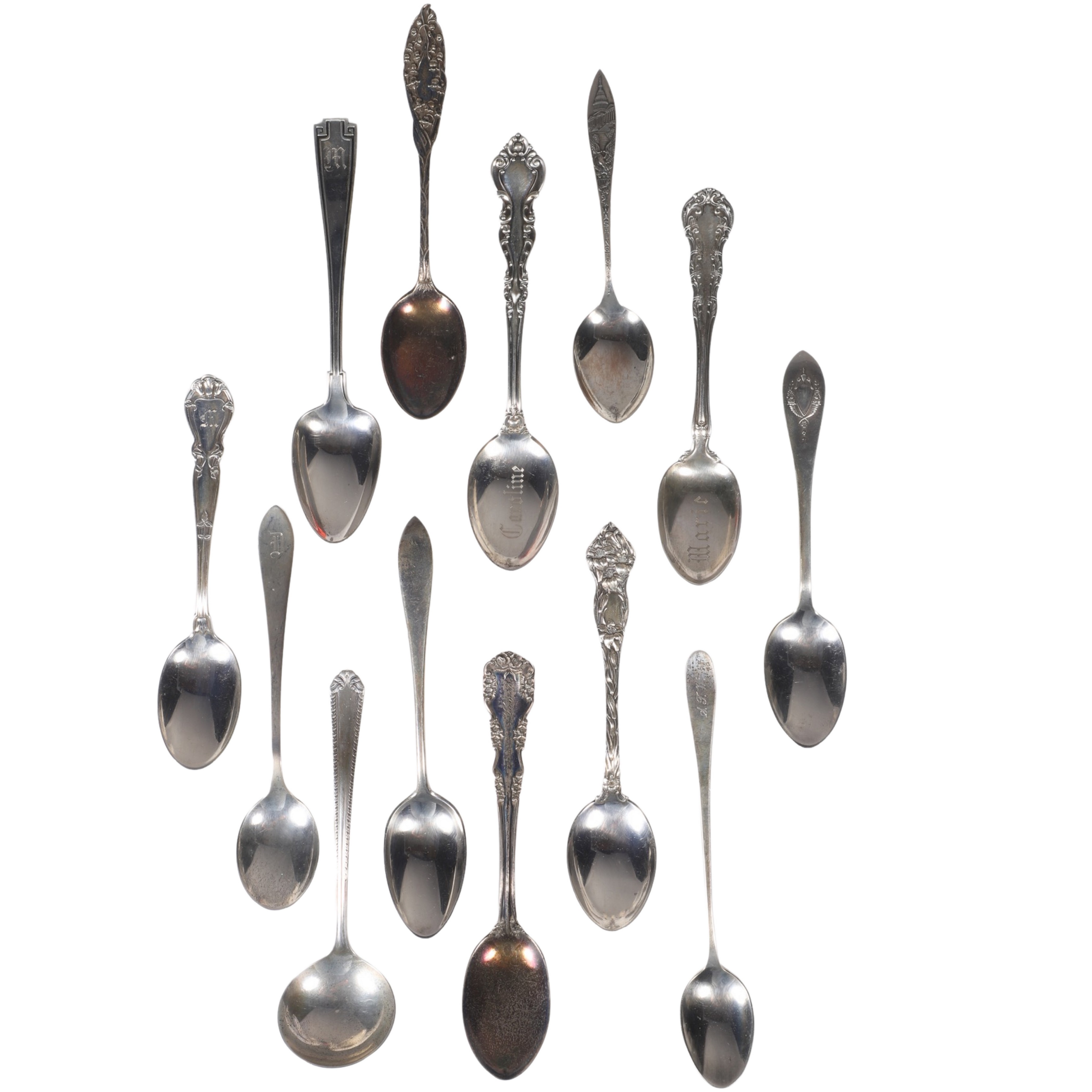 (13) Assorted sterling silver spoons,