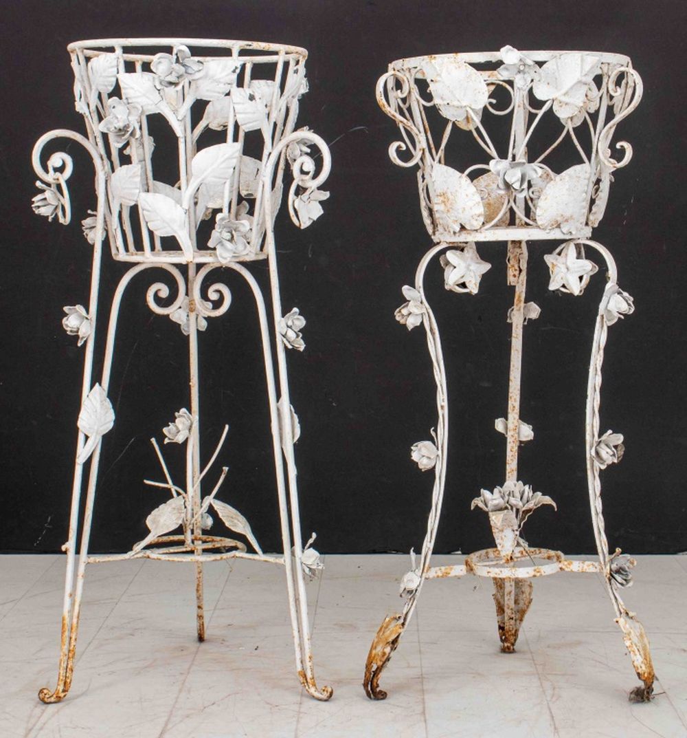 WHITE PAINTED WROUGHT IRON JARDINIERES  3b4d45