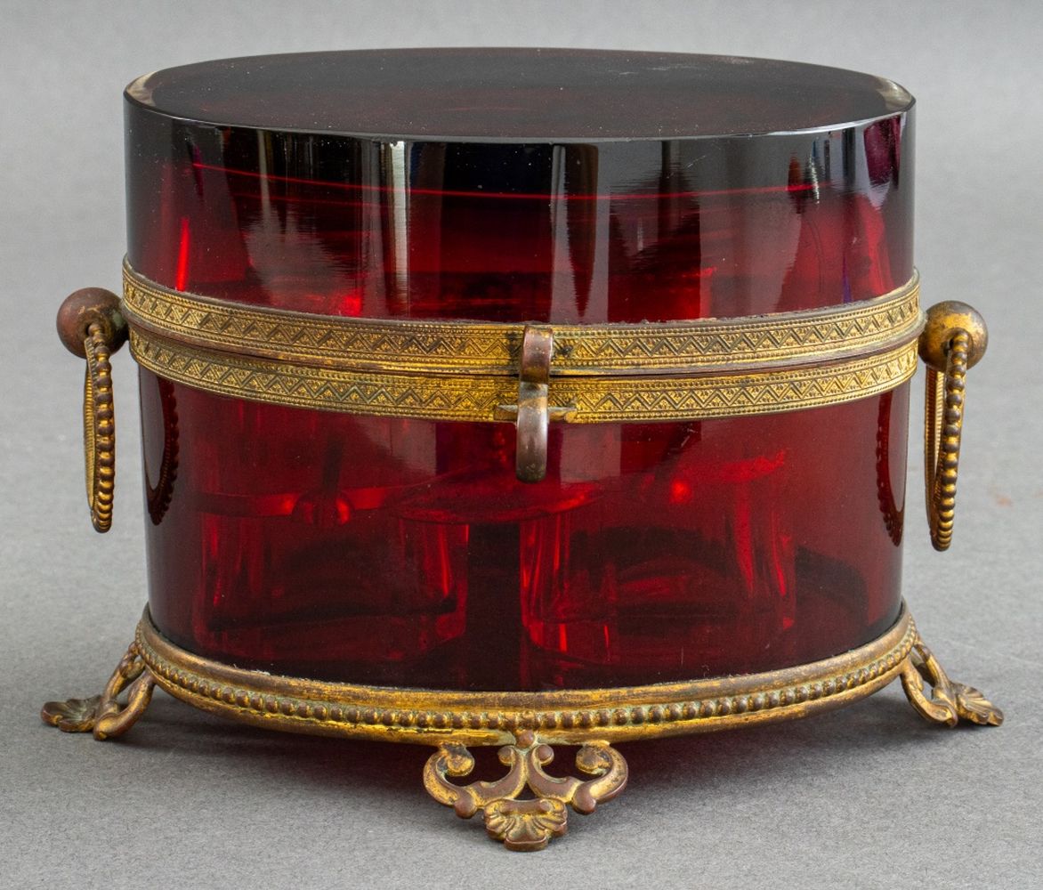 BOHEMIAN RUBY GLASS OVAL CASKET,