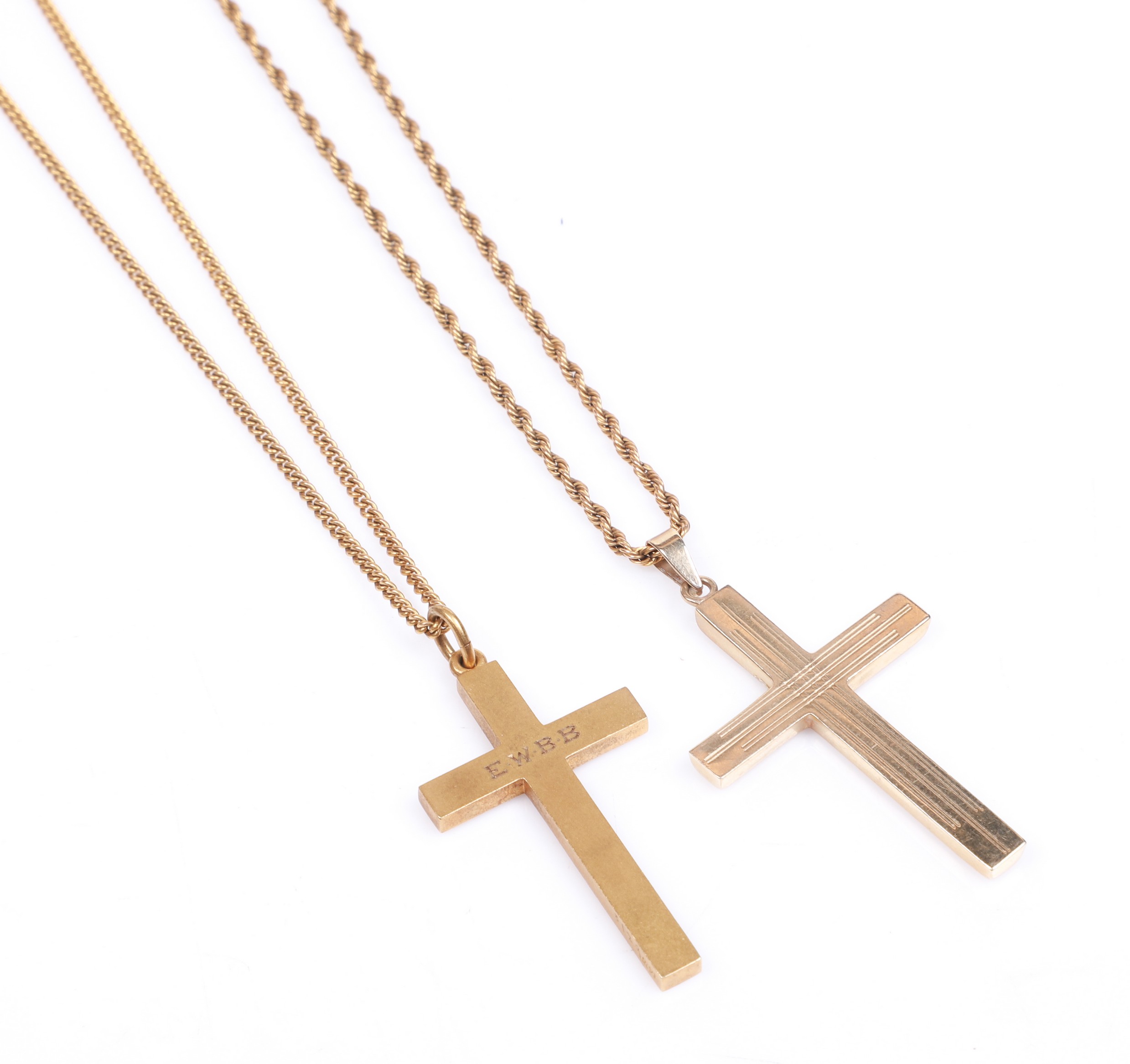 (2) 14K Gold cross necklaces, 14k