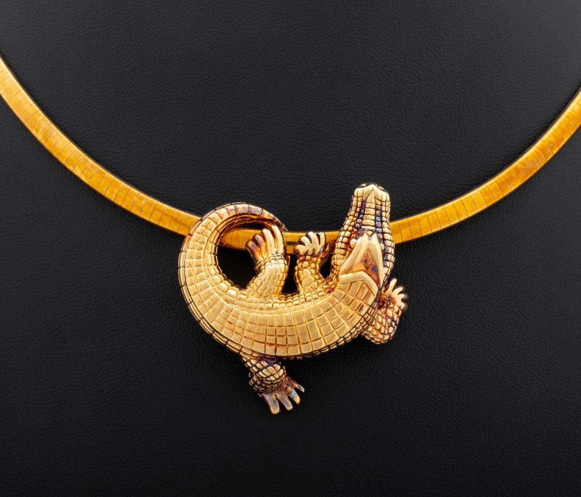 14K  OMEGA NECKLACE ALLIGATOR SLIDE