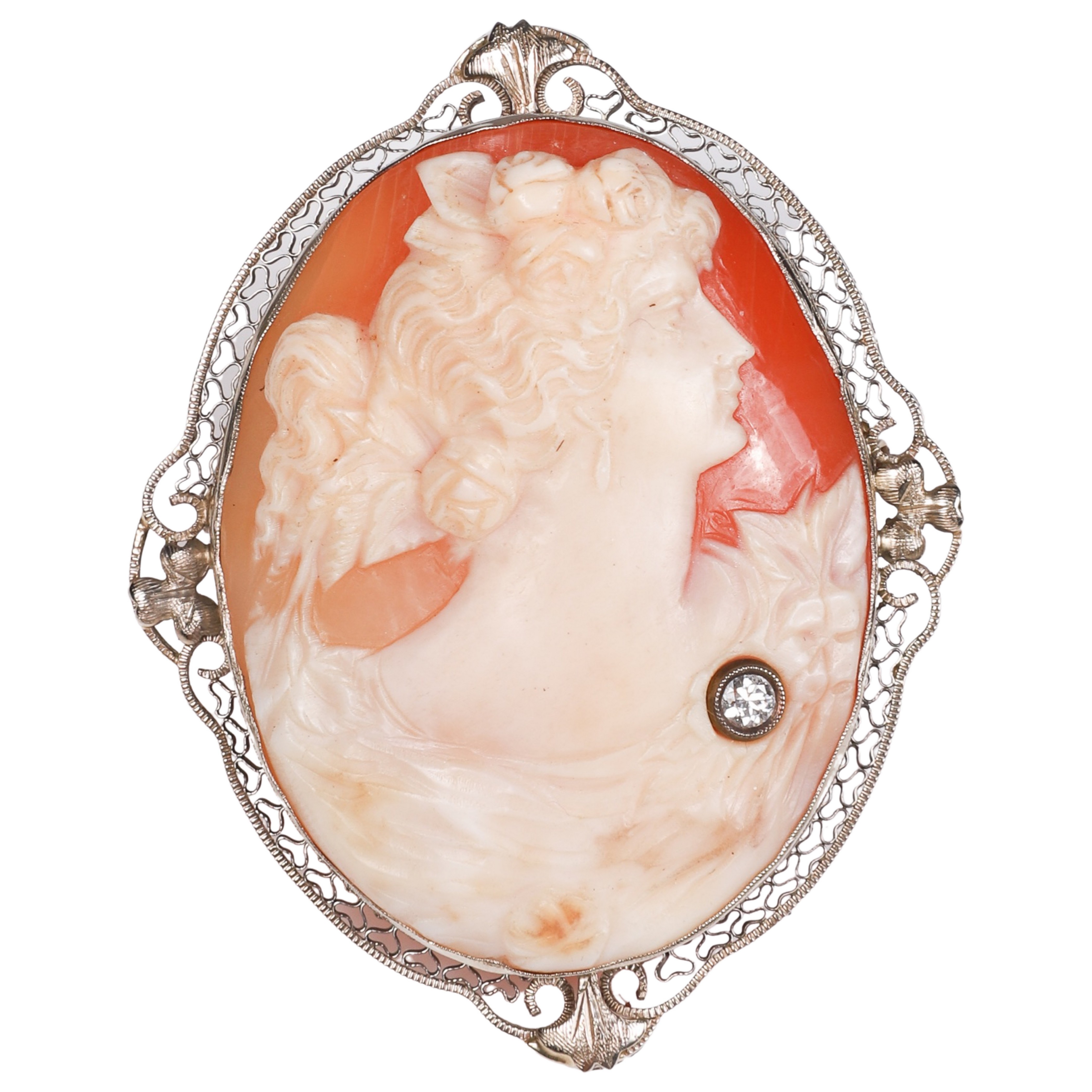 14K WG Carved Shell Cameo w Small 3b4e2f