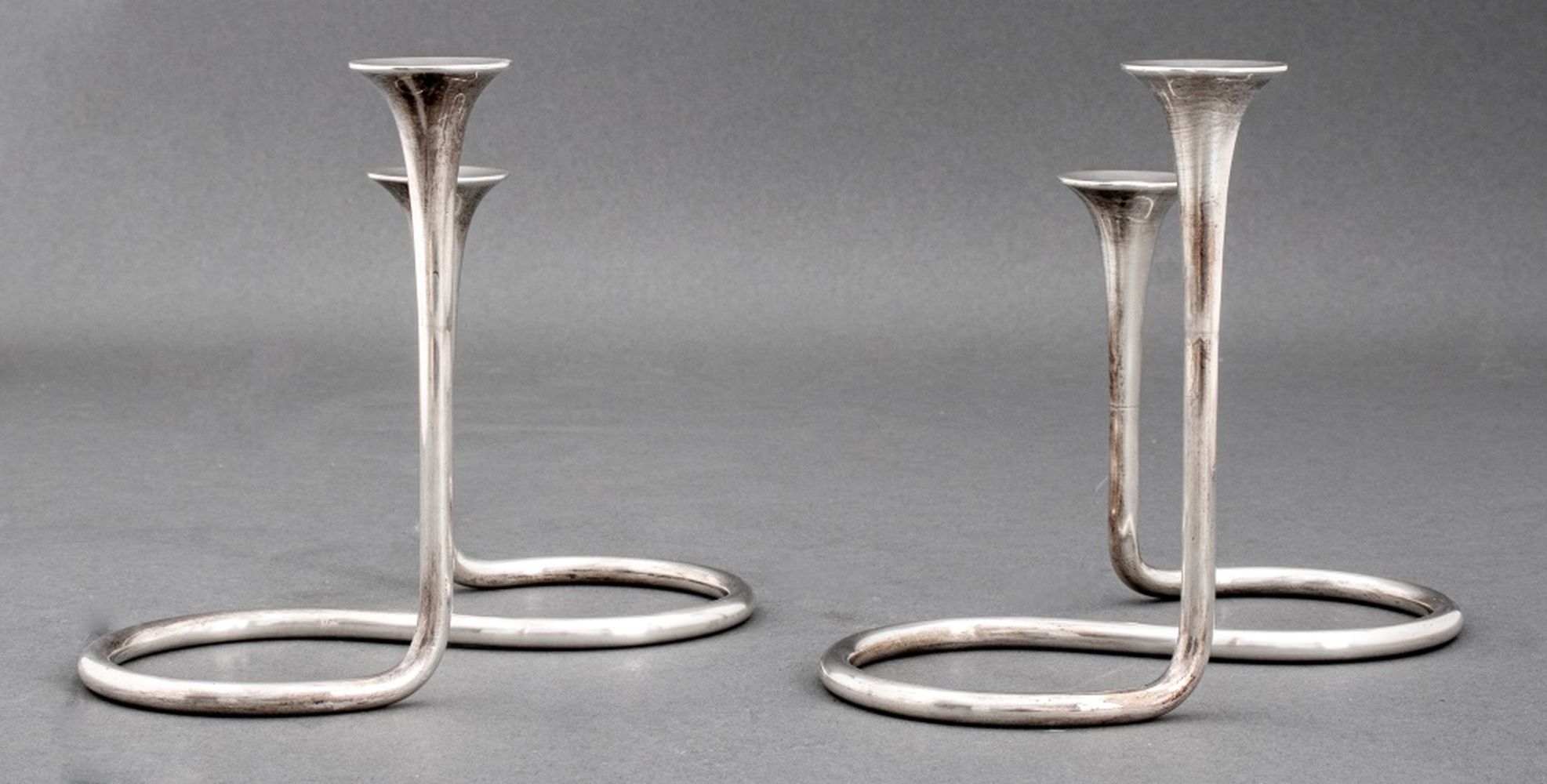 MICHELSEN DANISH MODERN SILVER CANDLESTICKS,