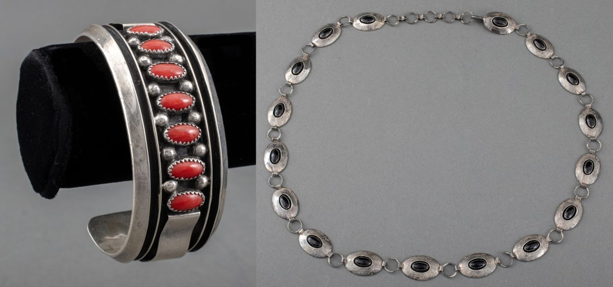 NAVAJO CORAL, ONYX, SILVER CUFF