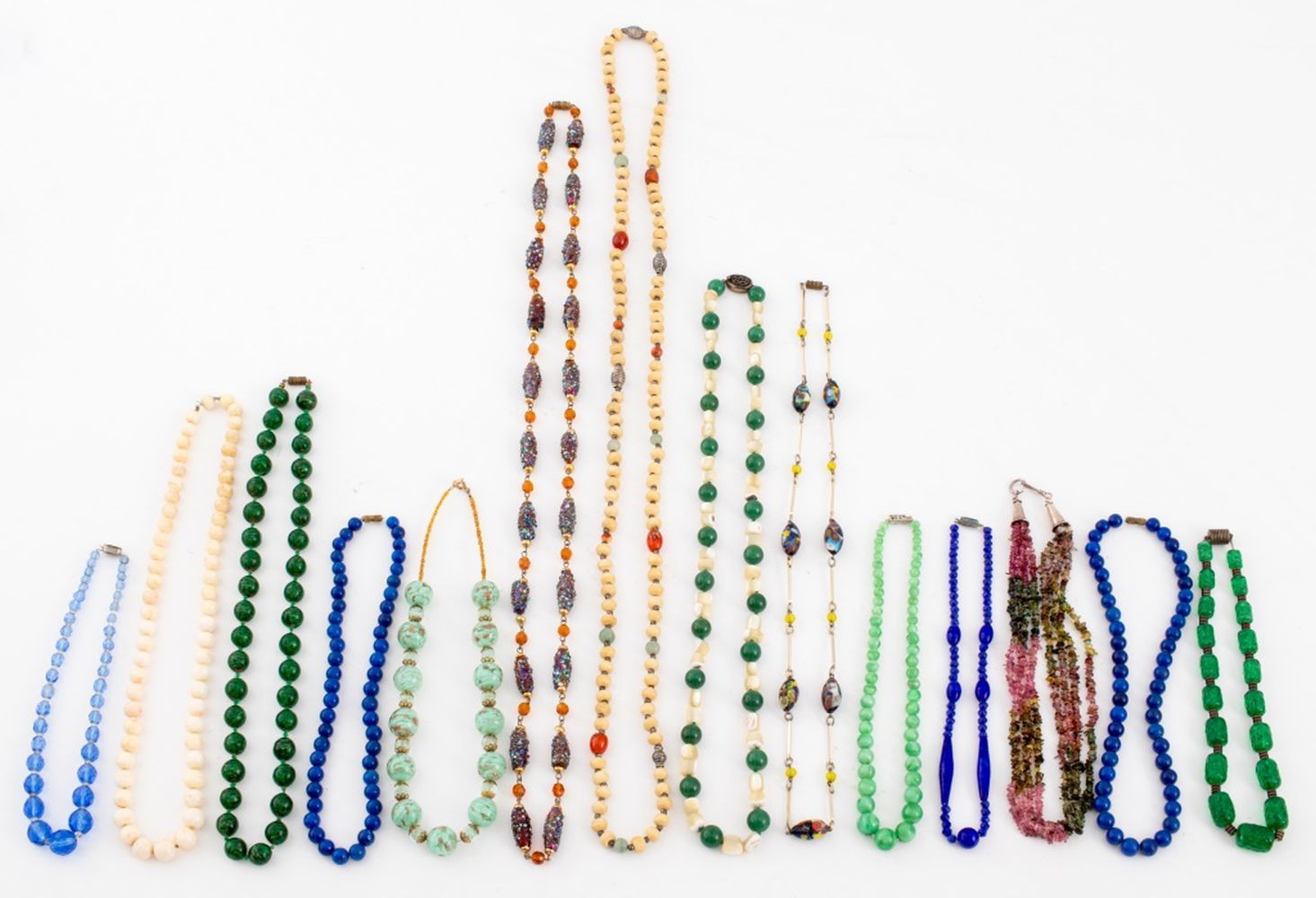 GROUP OF CRYSTAL & GLASS BEADED NECKLACES,