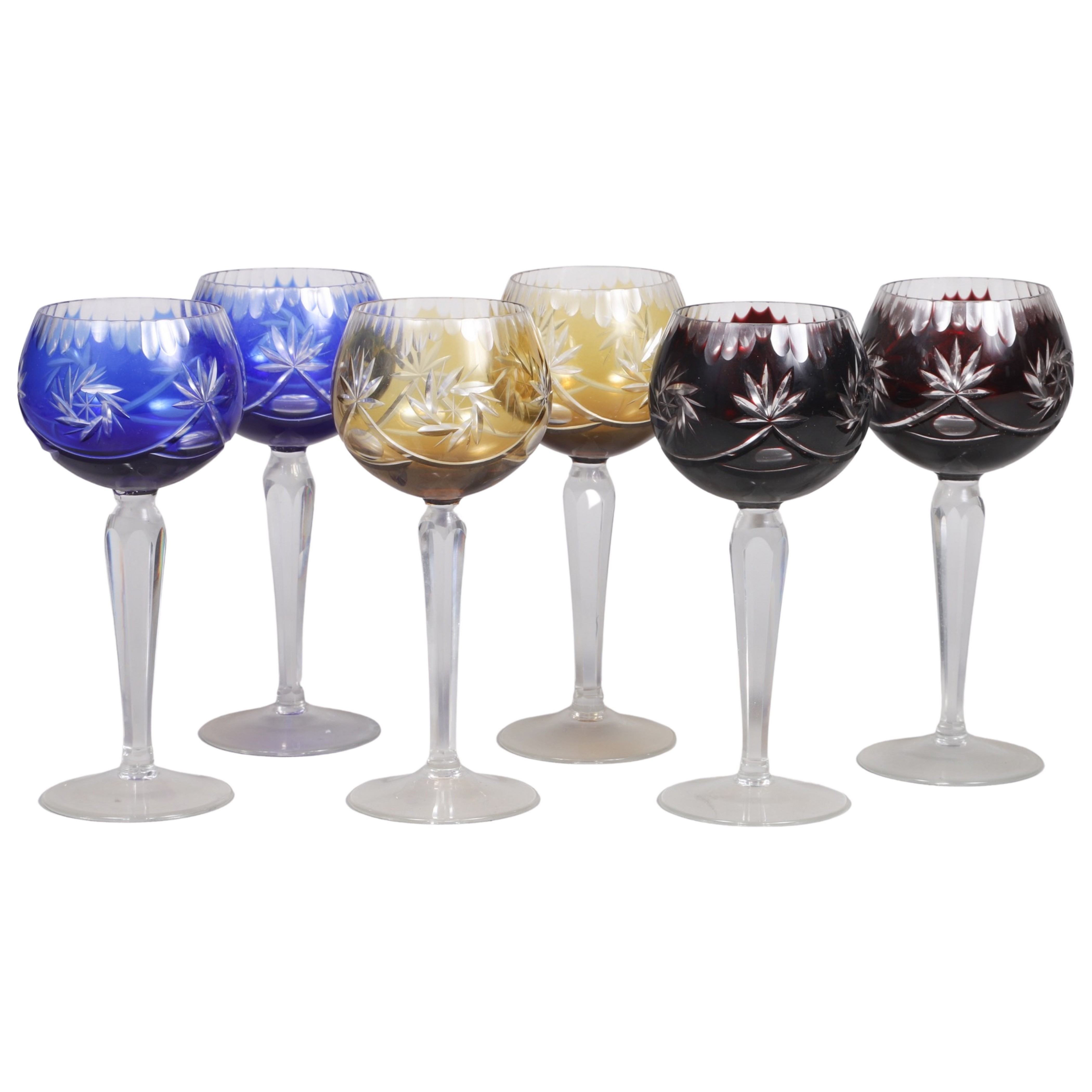 (6) Bohemian cut to clear wine goblets,