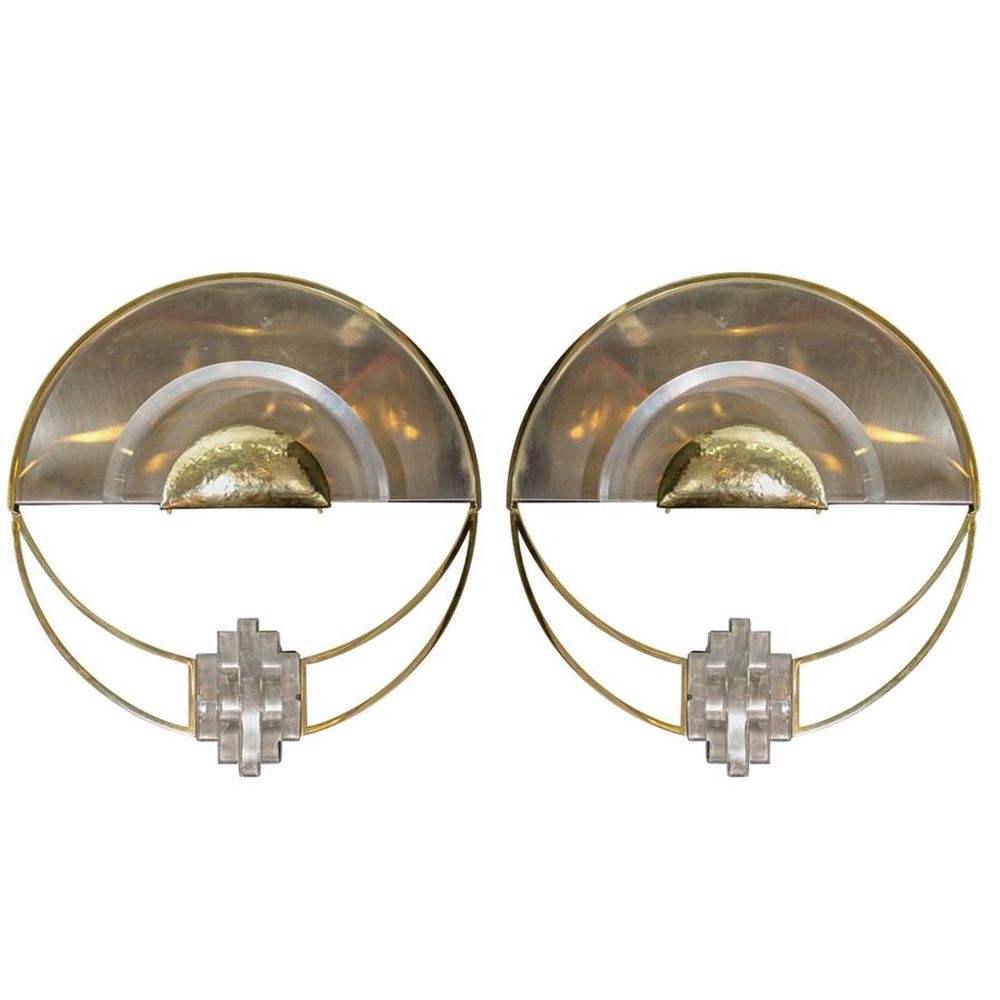 ART DECO REVIVAL HALF CIRCLE SCONCES  3b4eba