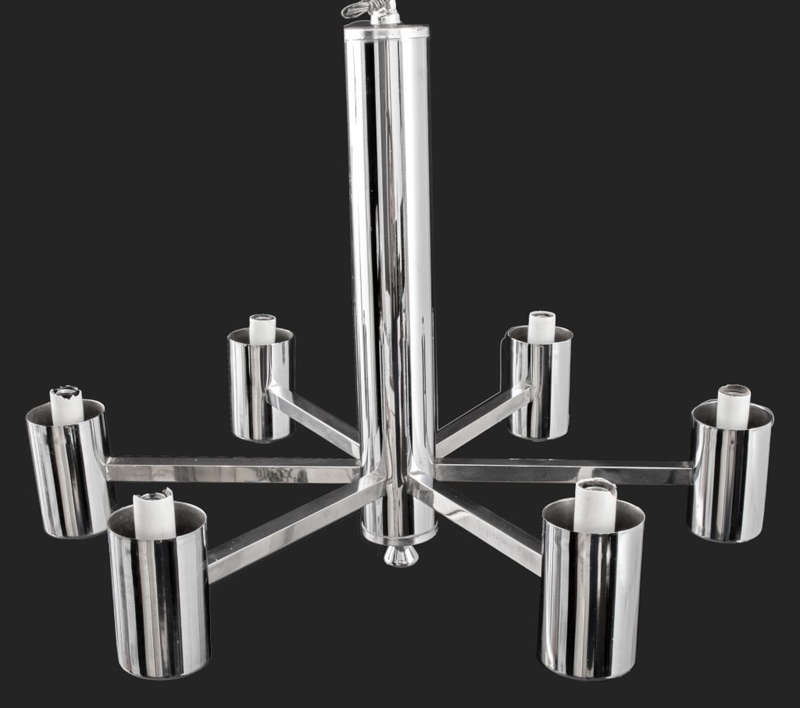 SCIOLARI MID-CENTURY MODERN CHROME CHANDELIER