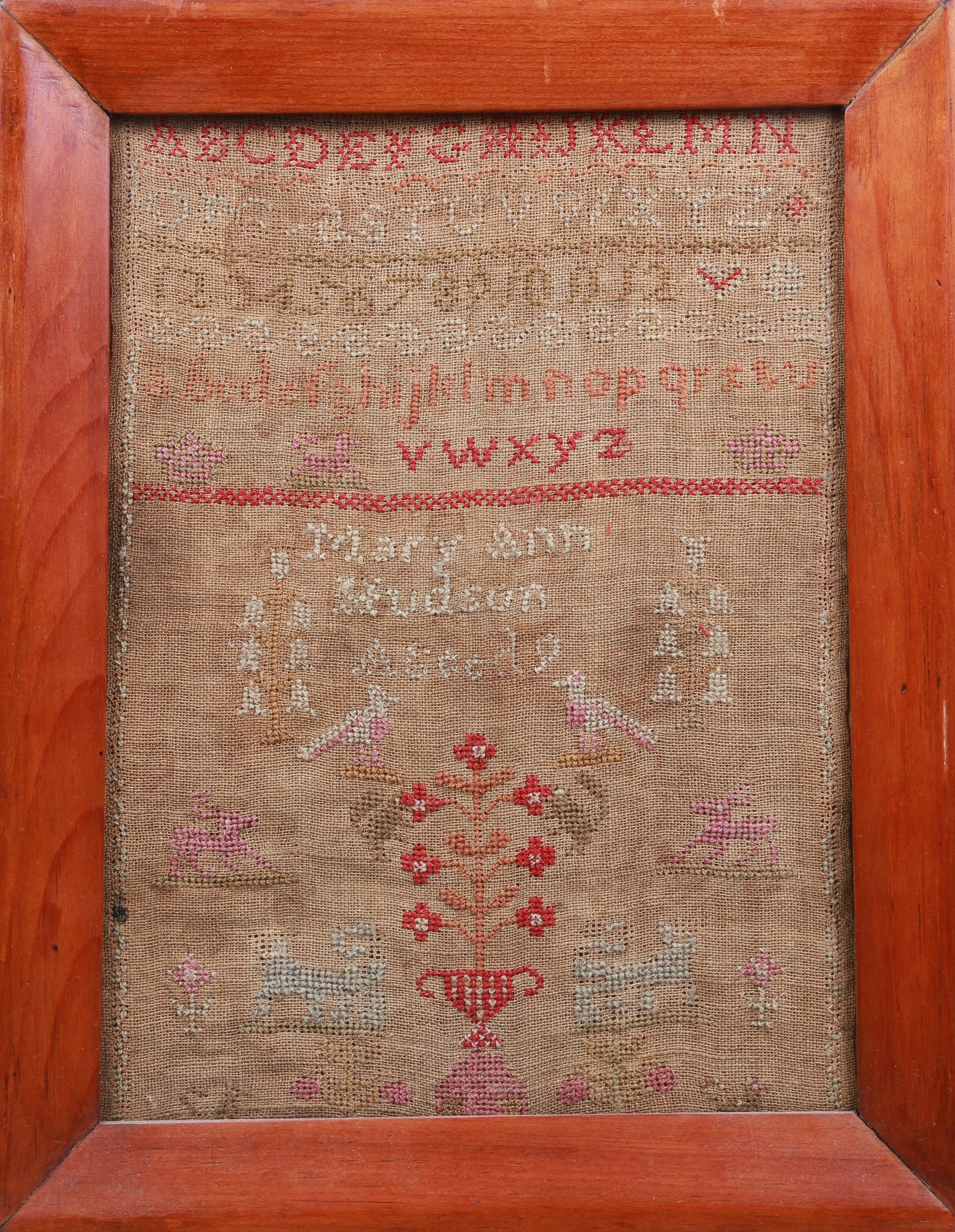 Framed antique alphabet sampler,