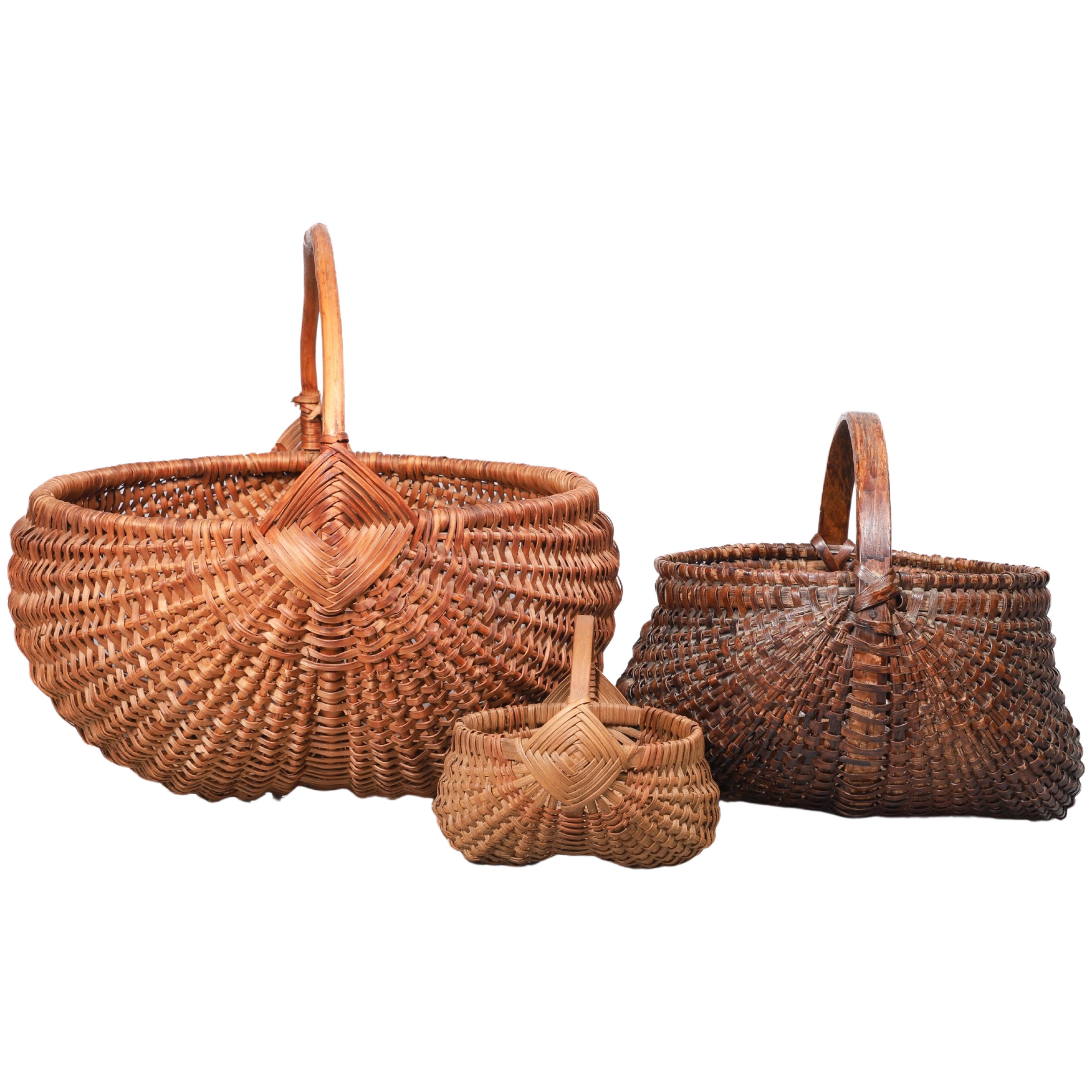 (3) Buttocks baskets, bent wood handles,