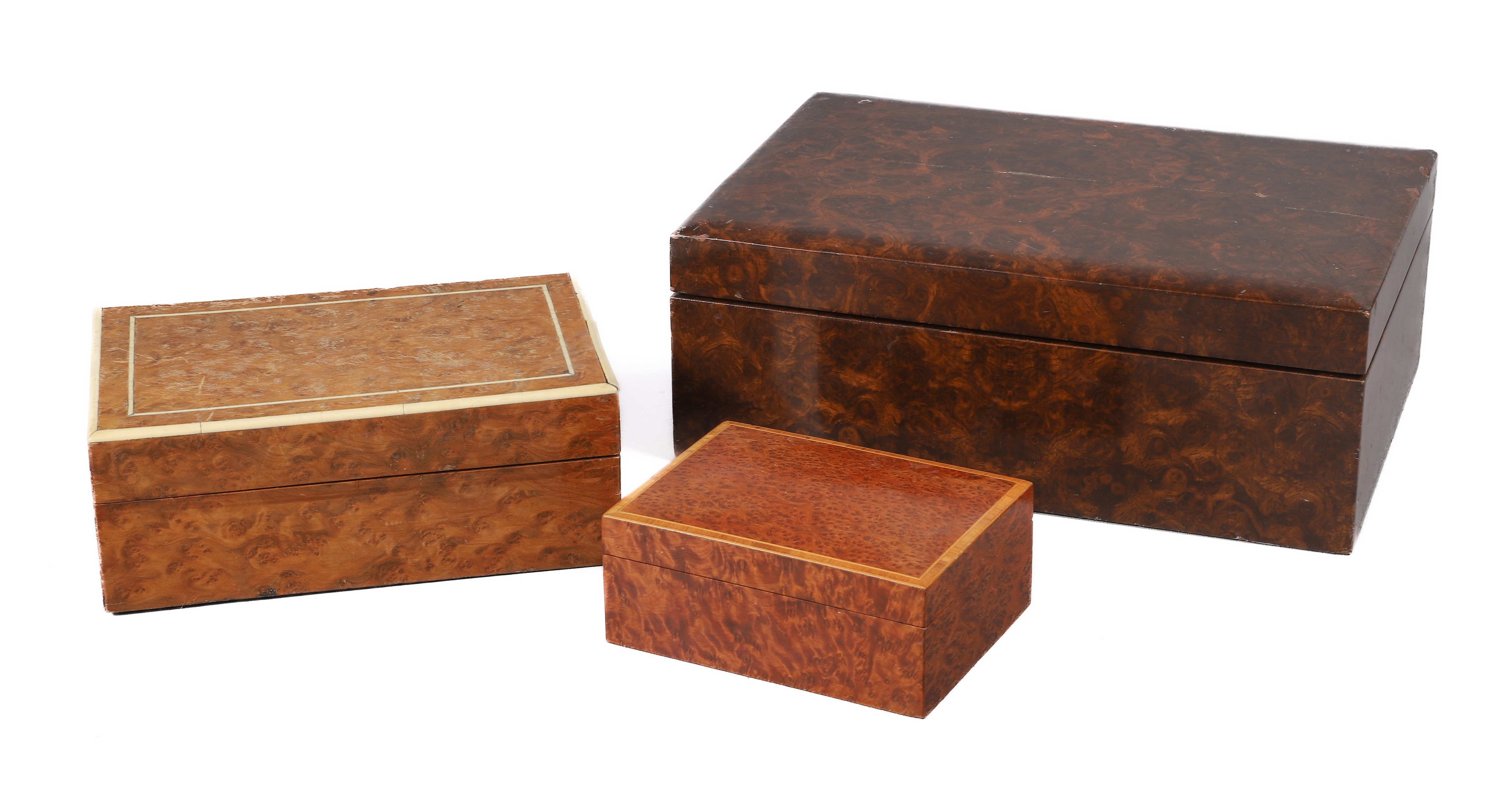 (3) Wood boxes, c/o humidor (11"