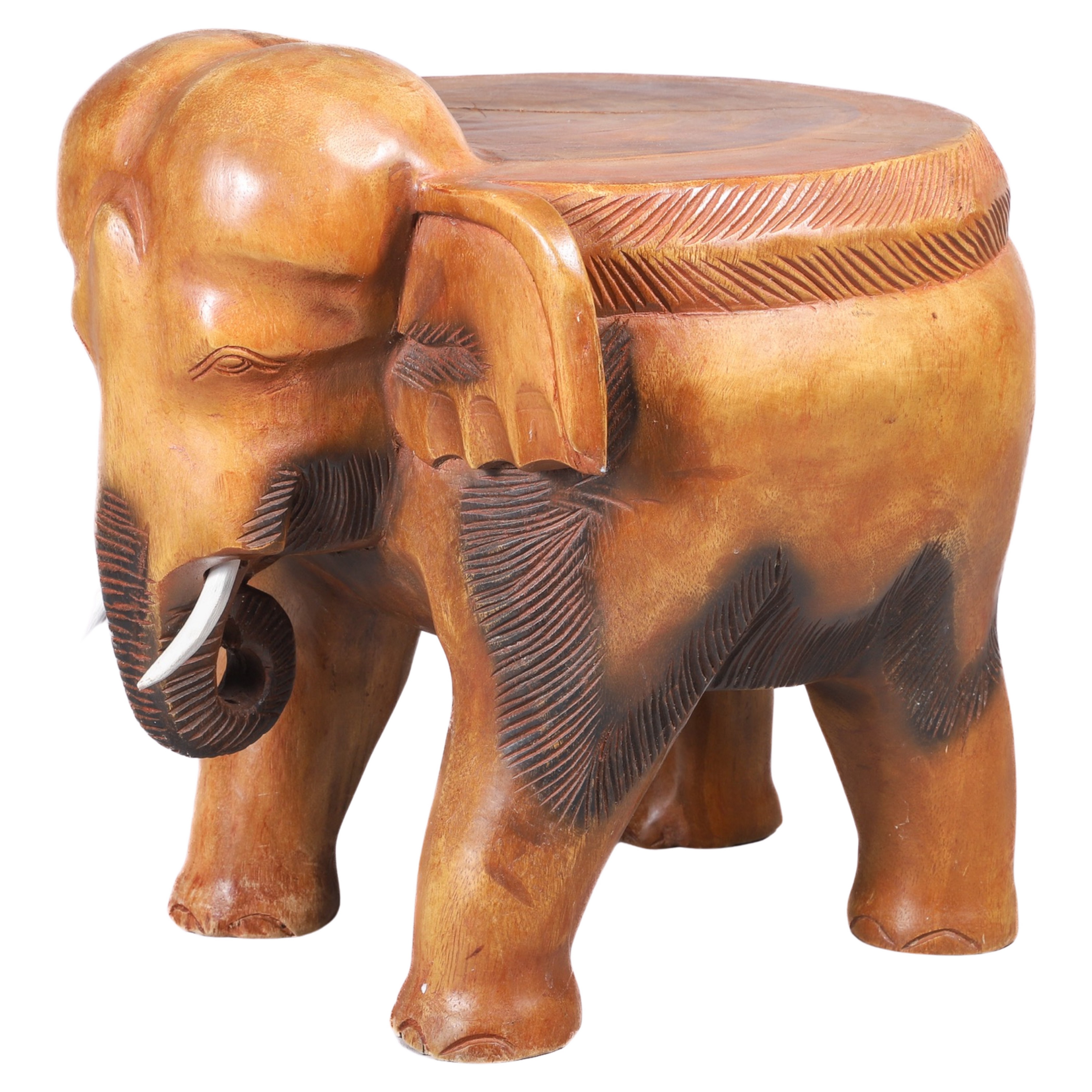 Carved wood elephant stool with