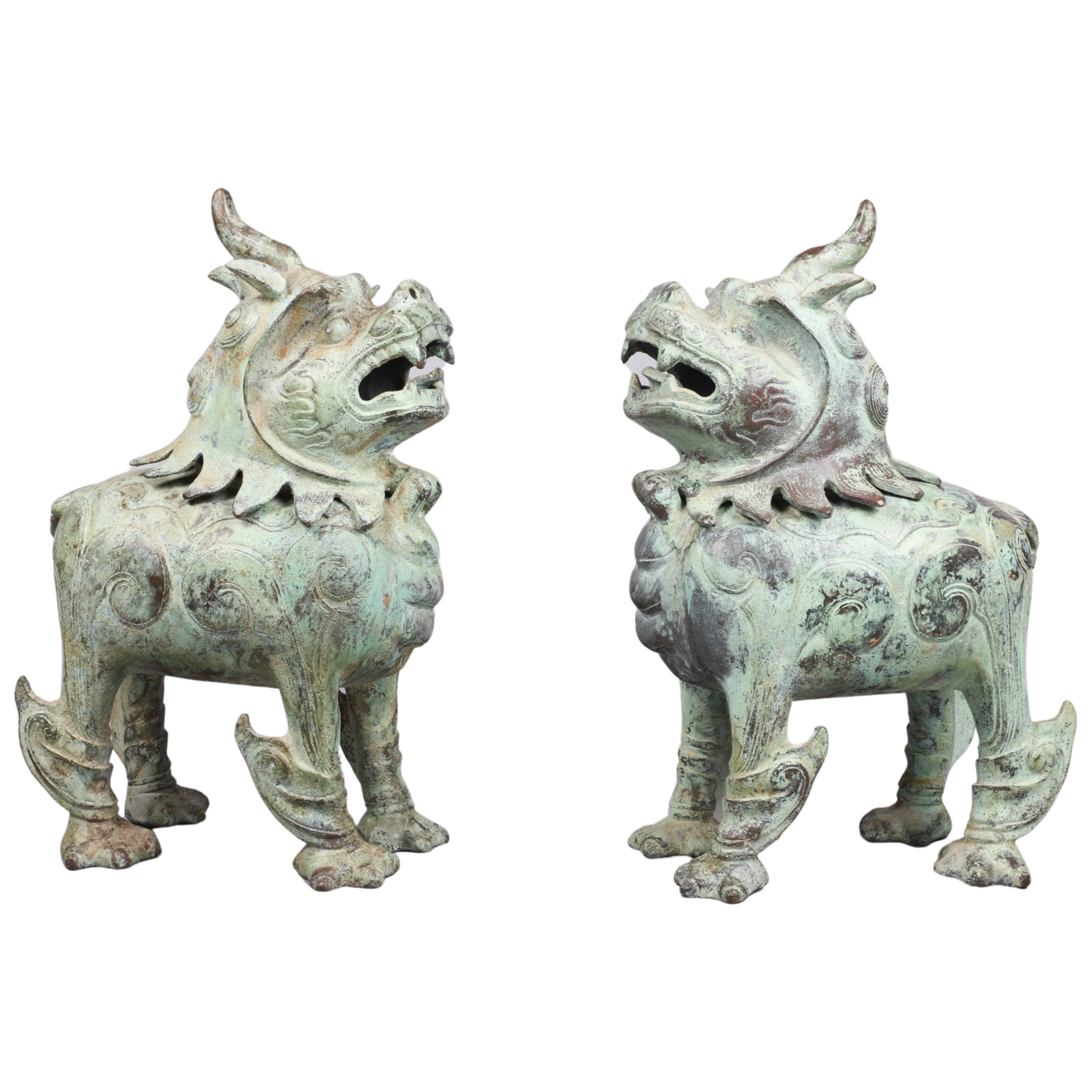 Pair of Asian patinated bronze