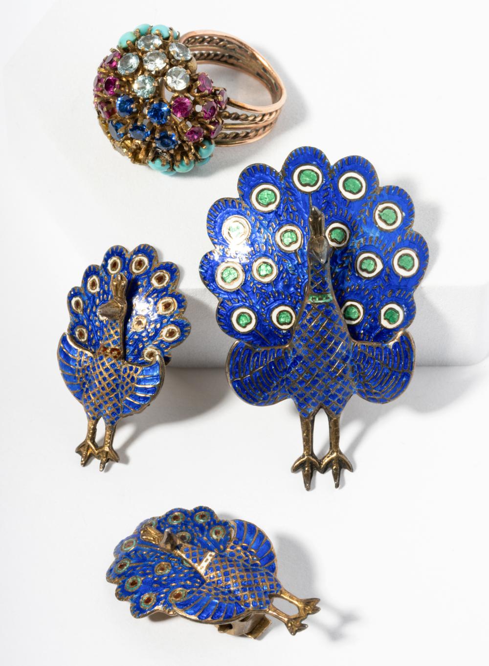 STERLING AND ENAMEL PEACOCK BROOCH