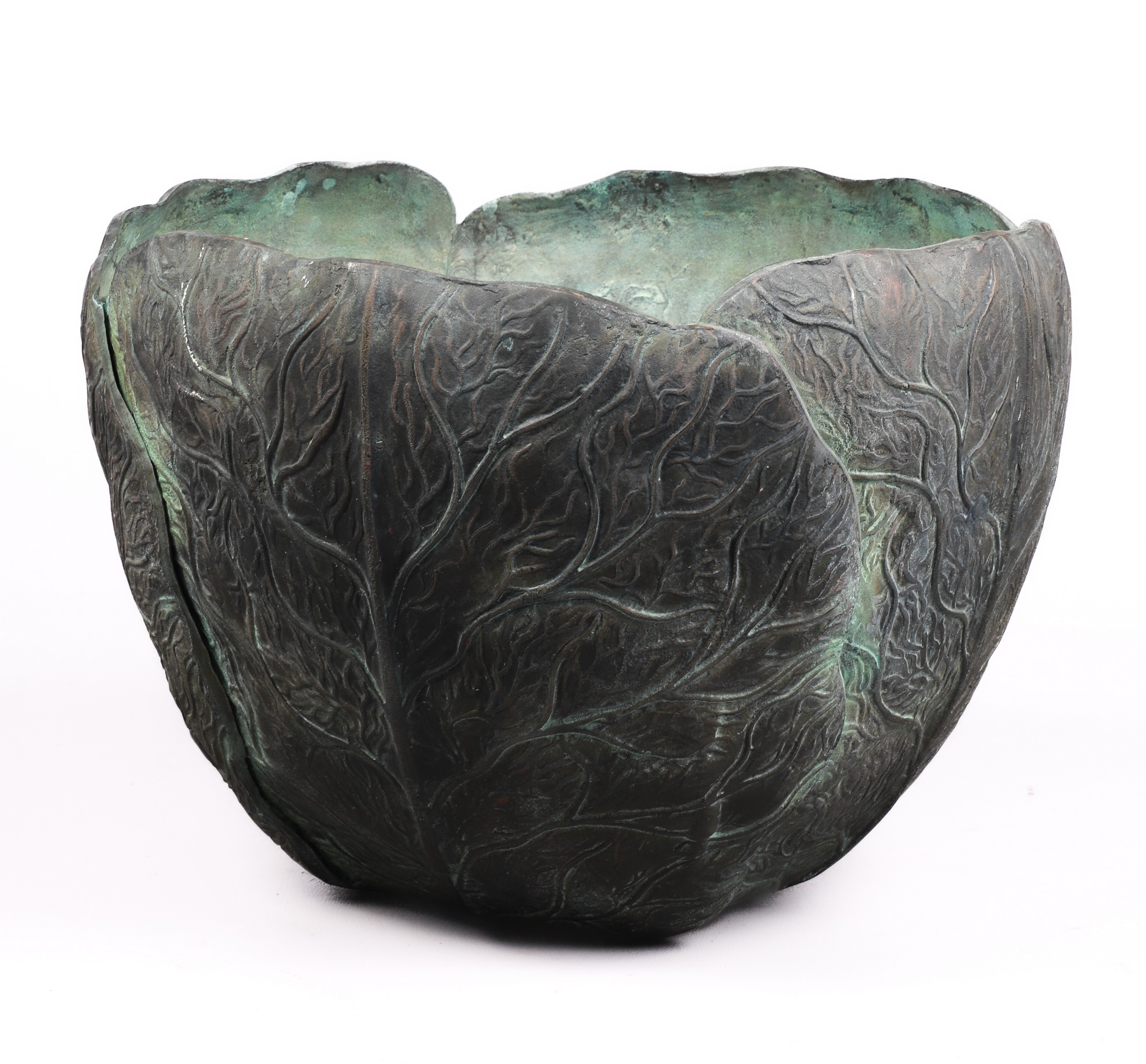 Patinated bronze cabbage bowl,