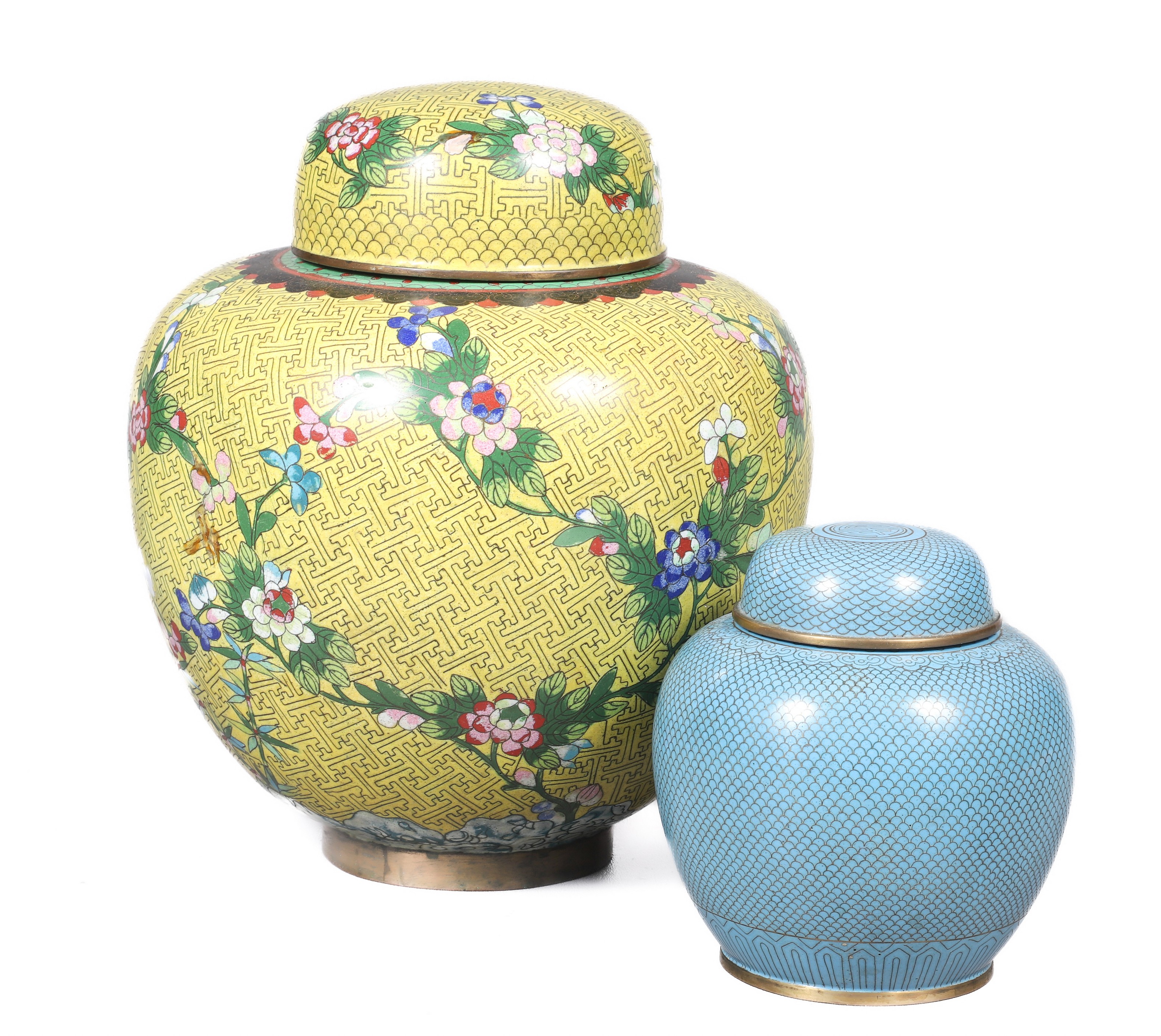  2 Chinese cloisonne covered jars  3b4f72