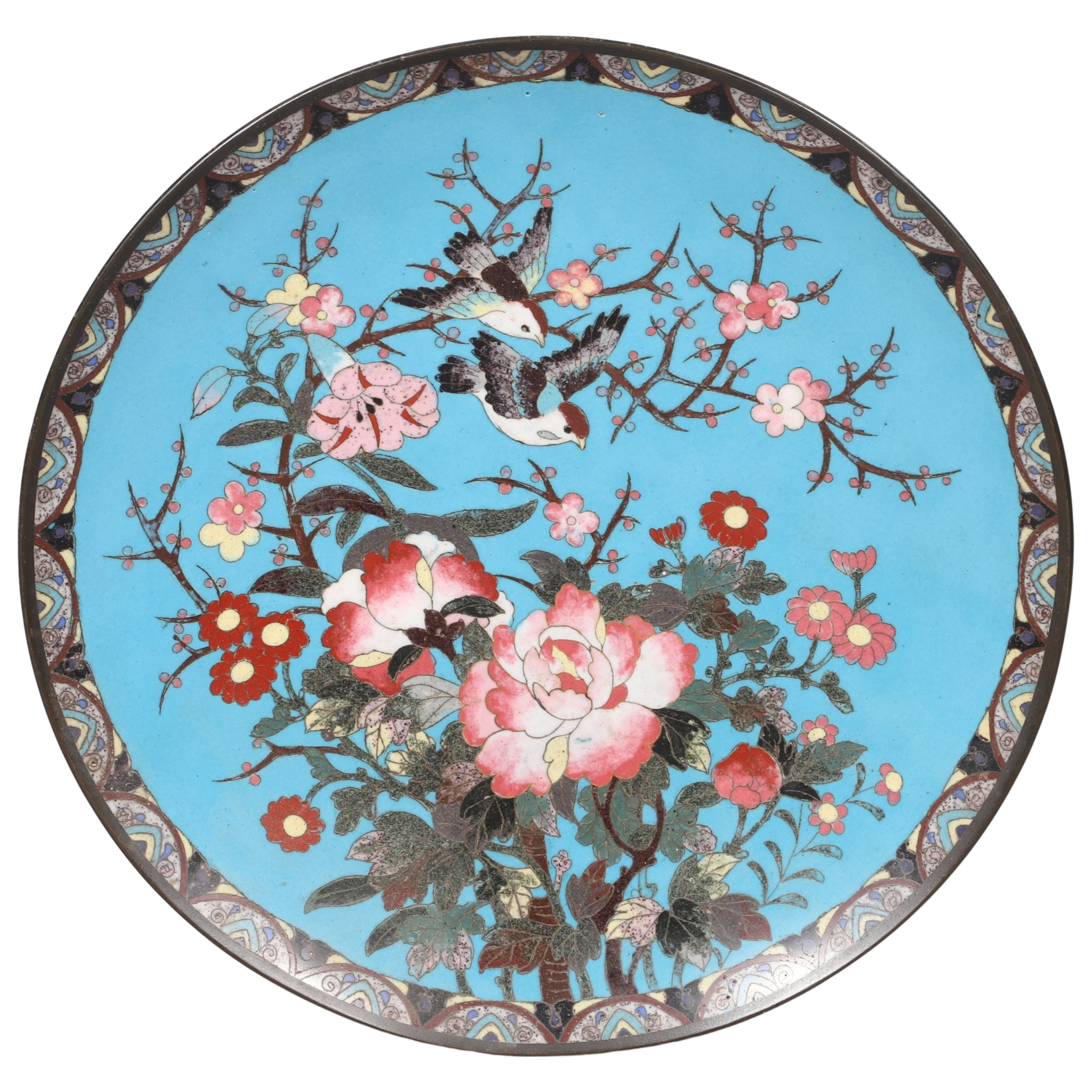 Japanese cloisonne charger birds 3b4f7b