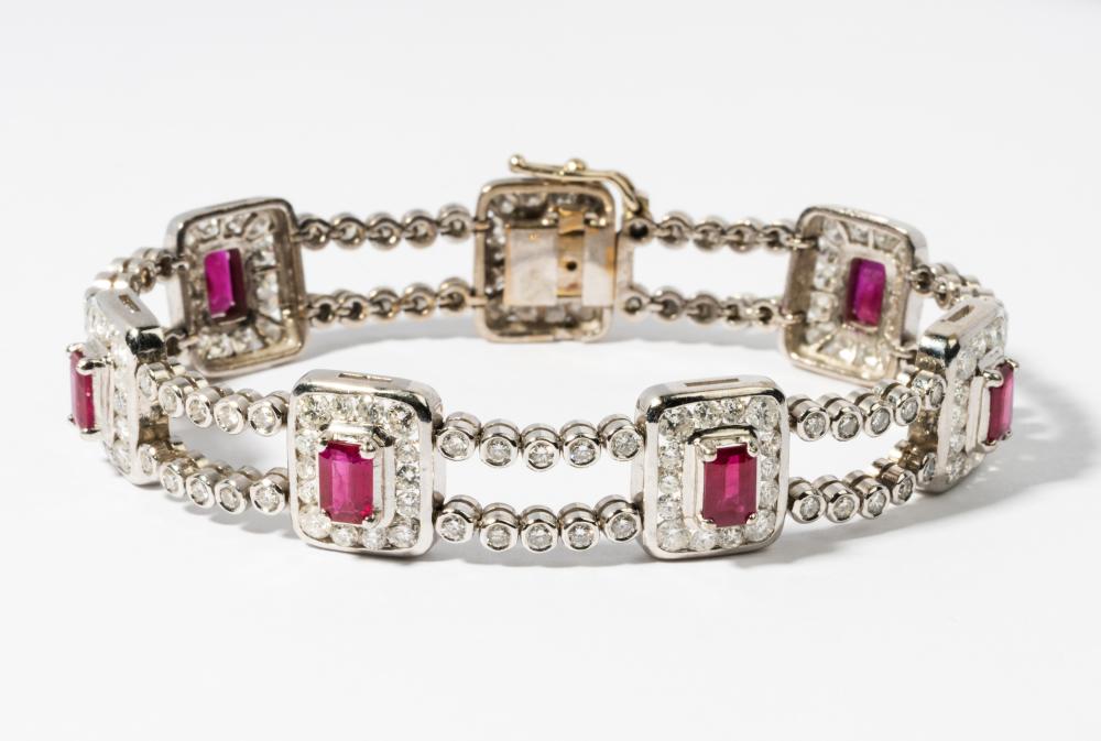 18 KARAT WHITE GOLD, RUBY, AND