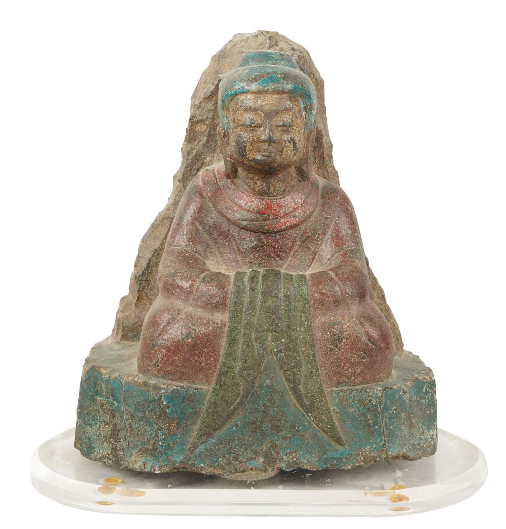 PAINTED STONE FIGURE OF BUDDHAPainted 3b4ffd