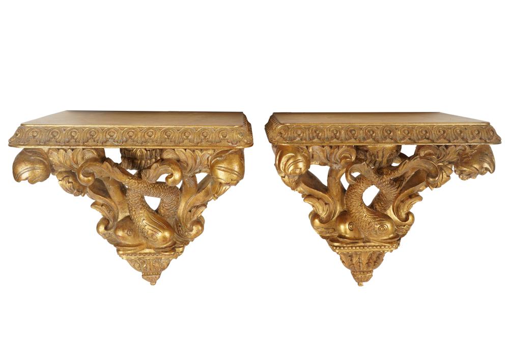 PAIR OF CARVED GILTWOOD DOLPHIN 3b5011