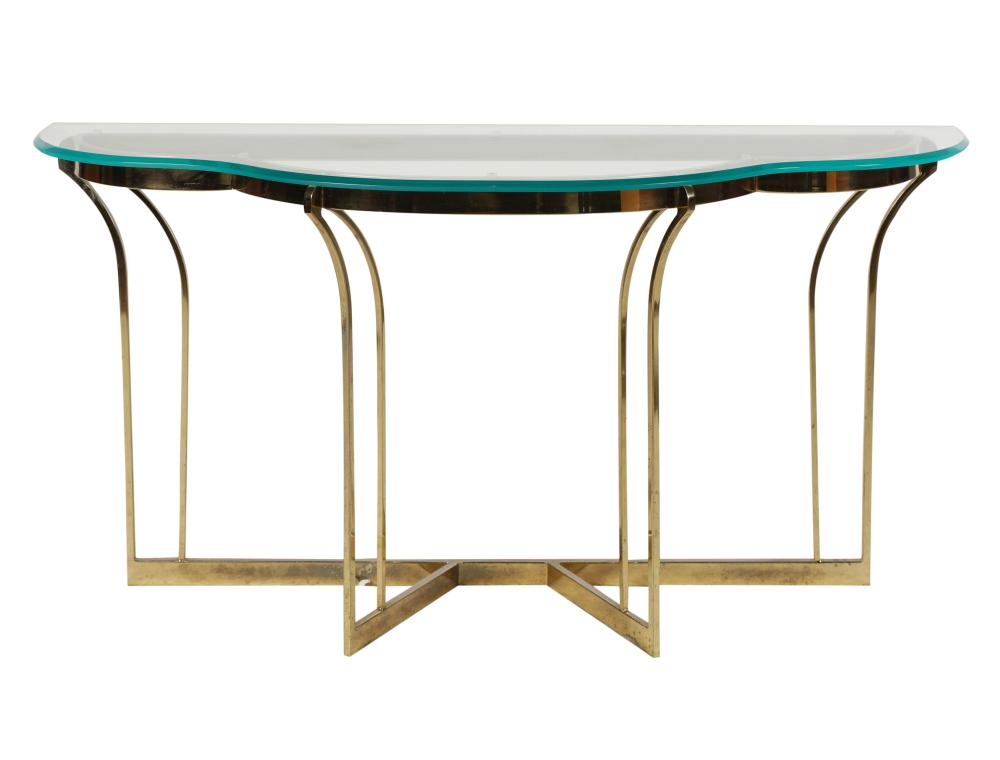 CONTEMPORARY BRASS AND GLASS CONSOLE