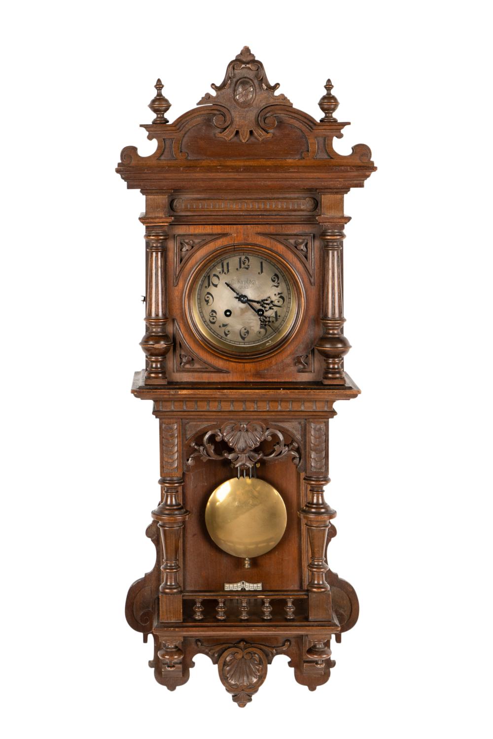 CARVED MAHOGANY VIENNA REGULATOR WALL