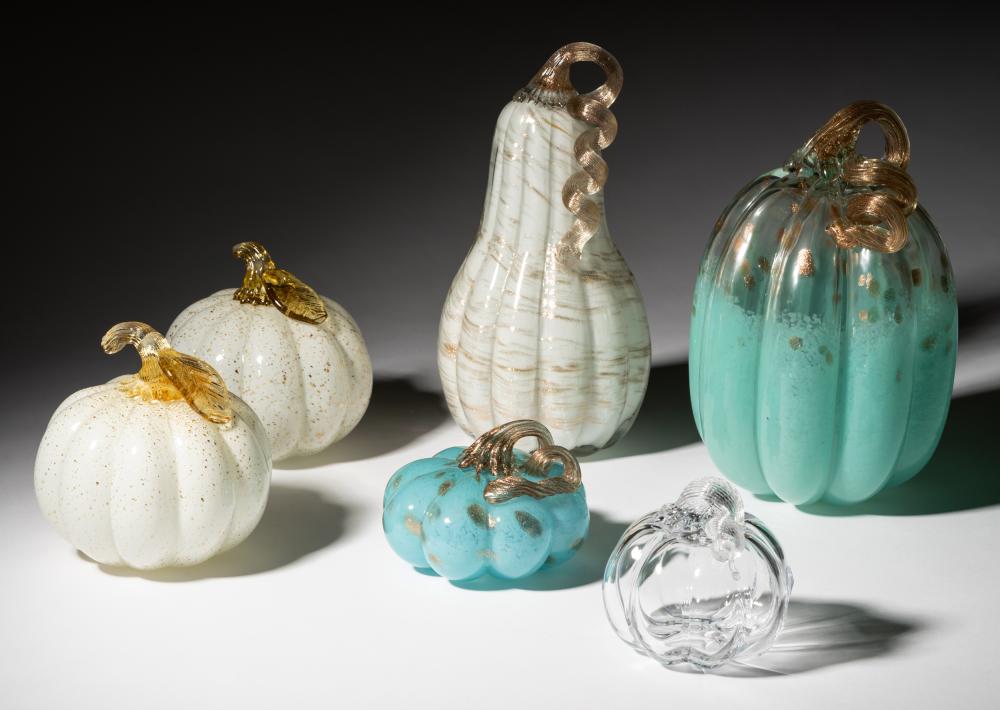 SIX MURANO-STYLE ART GLASS PUMPKINSSix