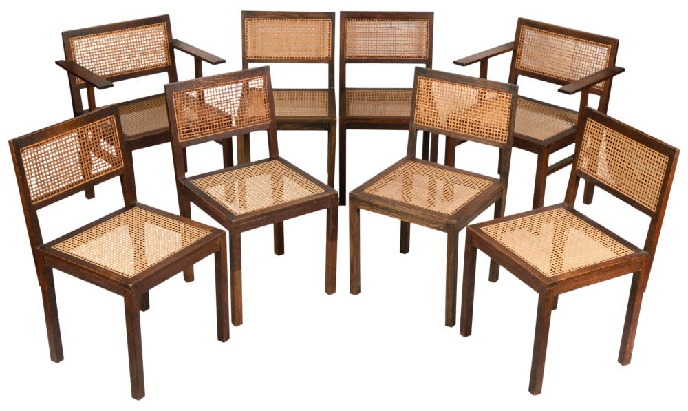 SET OF EIGHT OAK AND CANE DINING
