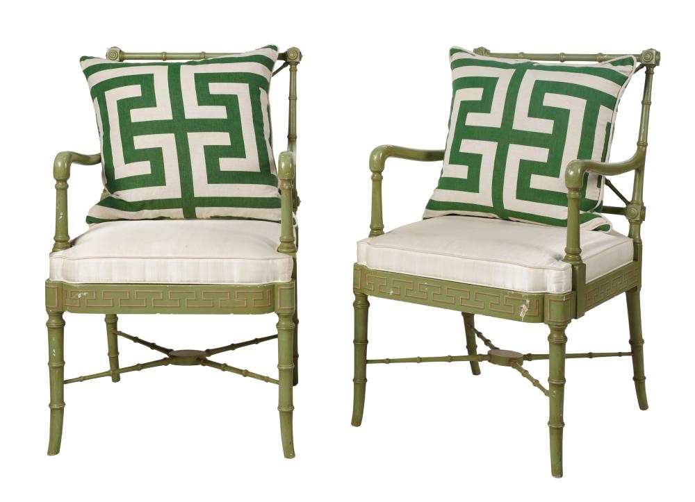 PAIR OF GREEN-PAINTED FAUX BAMBOO