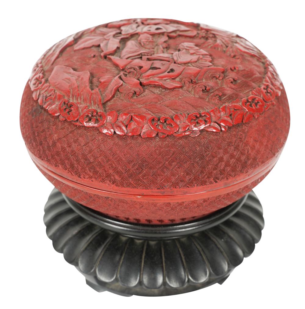 CHINESE CARVED CINNABAR ROUND COVERED 3b5111