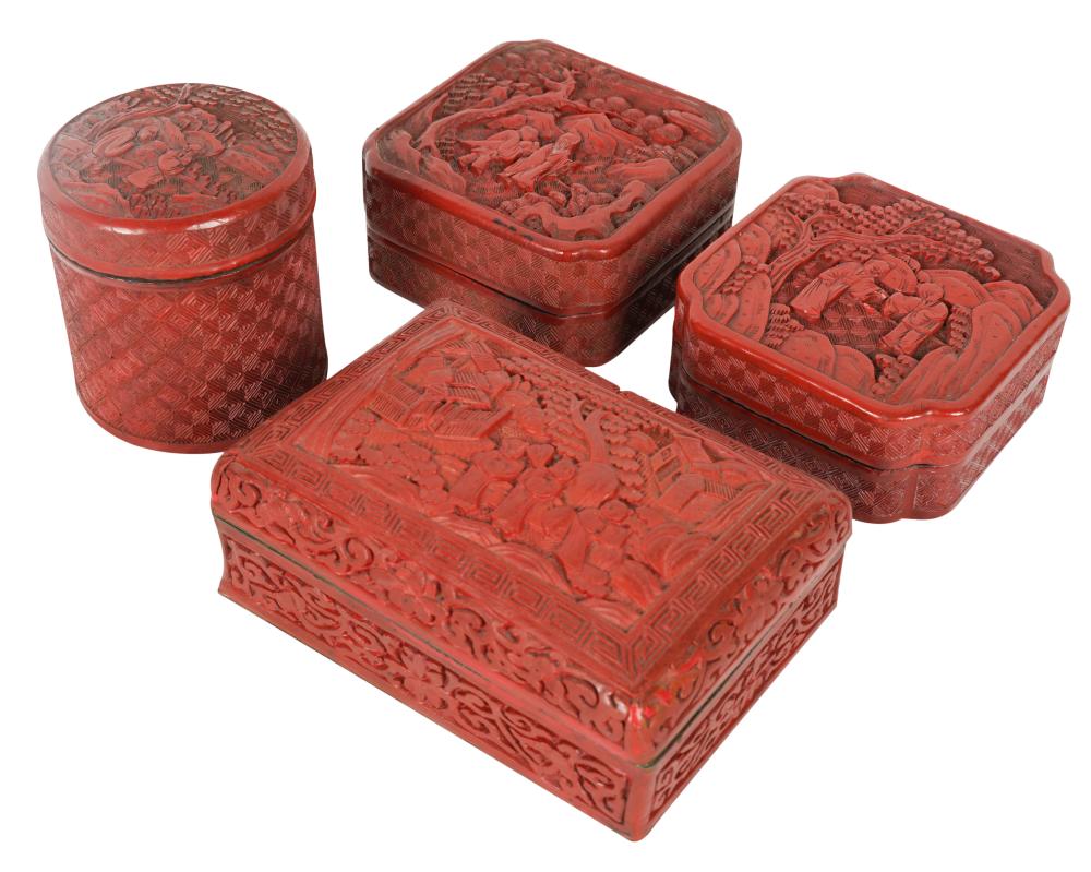 GROUP OF CHINESE CARVED CINNABAR