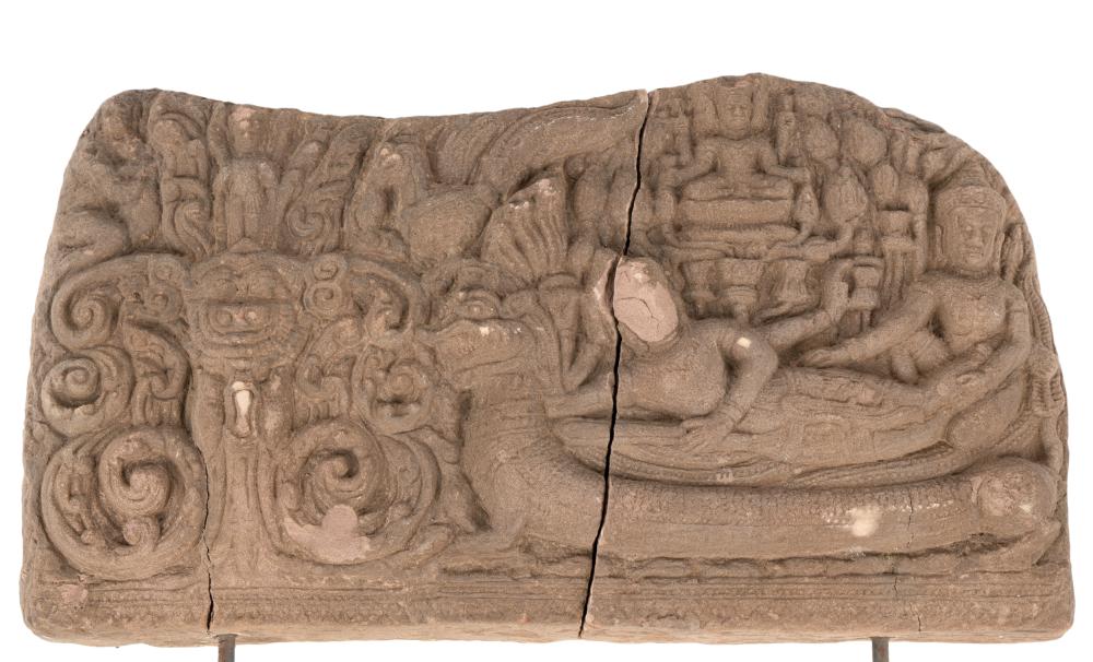 BUDDHISTIC STONE RELIEF PLAQUEBuddhistic