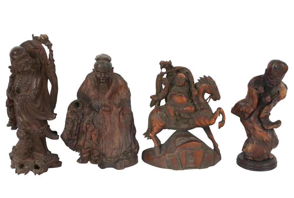 GROUP OF ASIAN CARVED WOOD FIGURESGroup 3b5144