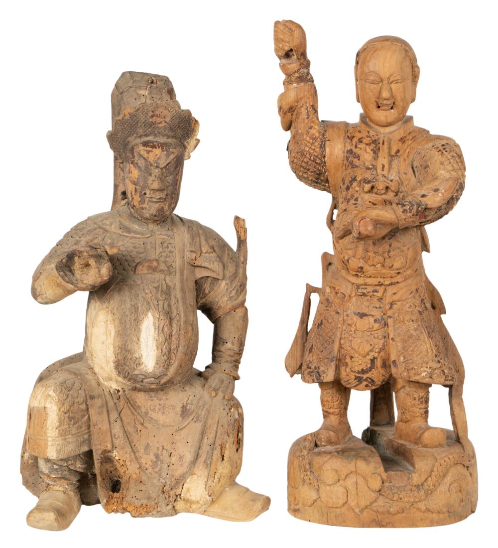 TWO CHINESE CARVED WOOD FIGURESTwo