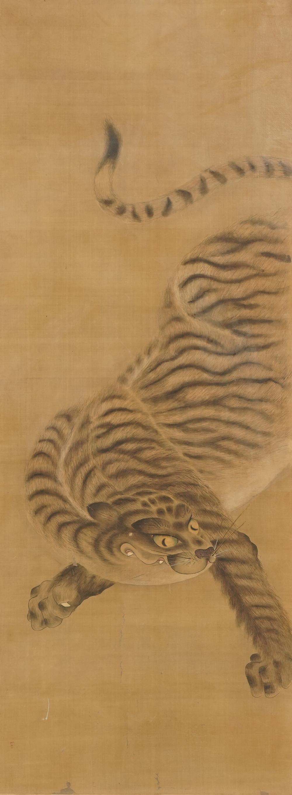 LARGE KOREAN TIGER SCROLL PAINTINGLarge