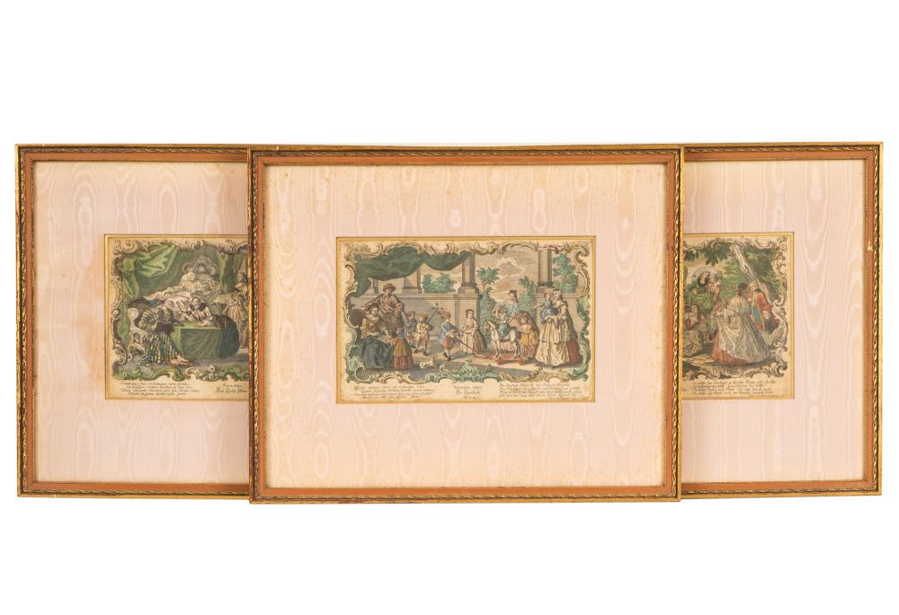 THREE GERMAN HAND-COLORED ENGRAVINGSThree