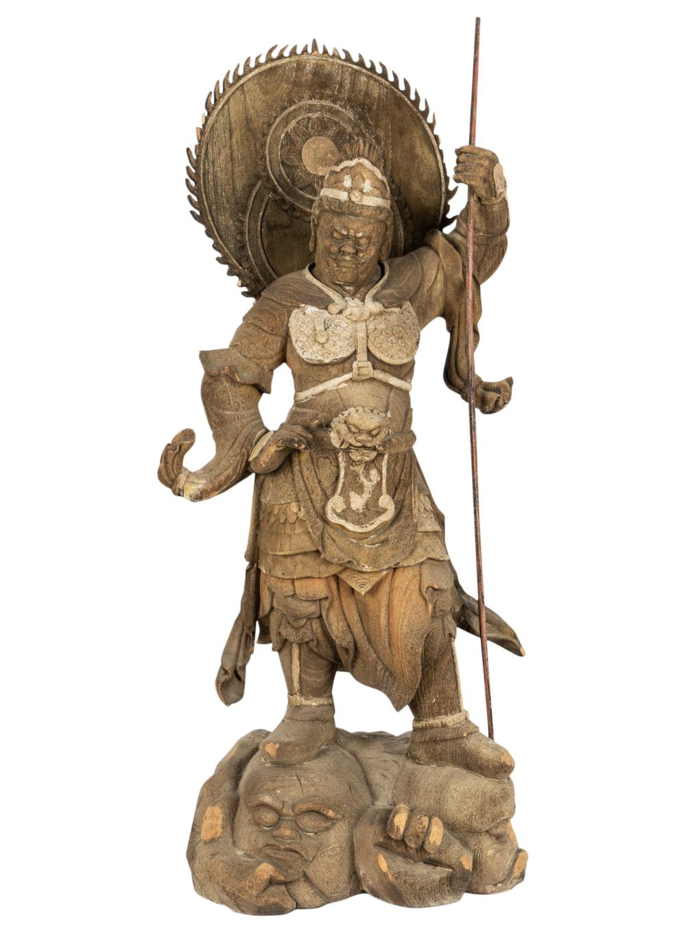 JAPANESE CARVED WOOD FIGURE OF A WARRIORJapanese