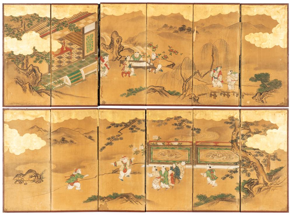 TWO CHINESE SIX-PANEL TABLE-TOP