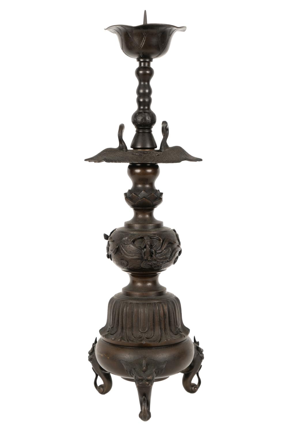 JAPANESE BRONZE TEMPLE CANDLESTICKJapanese 3b522d