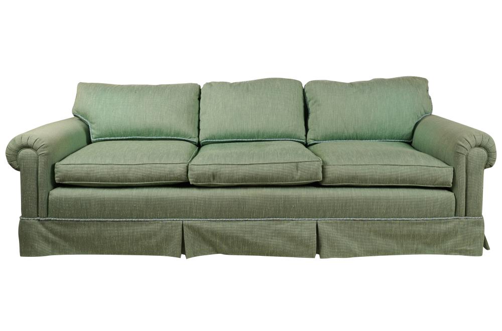 GREEN UPHOLSTERED SOFA WITH TWO