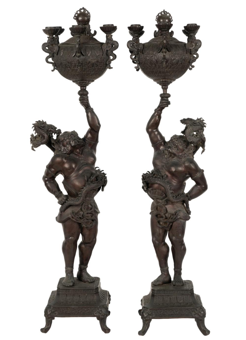 PAIR OF BRONZE FIGURAL INCENSE