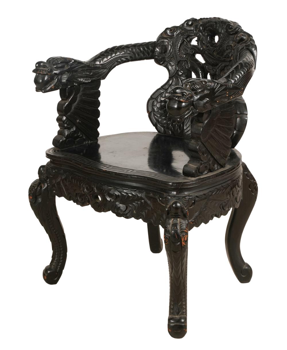 CHINESE EXPORT CARVED WOOD ARMCHAIRChinese 3b524b