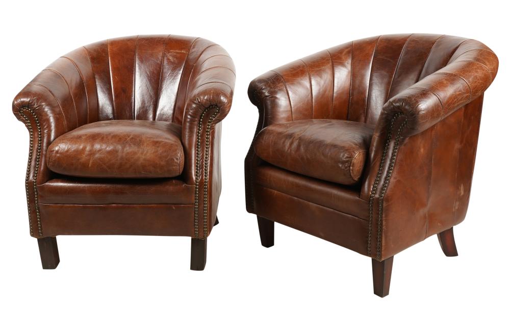 PAIR OF BROWN LEATHER TUB CHAIRSPair 3b5264