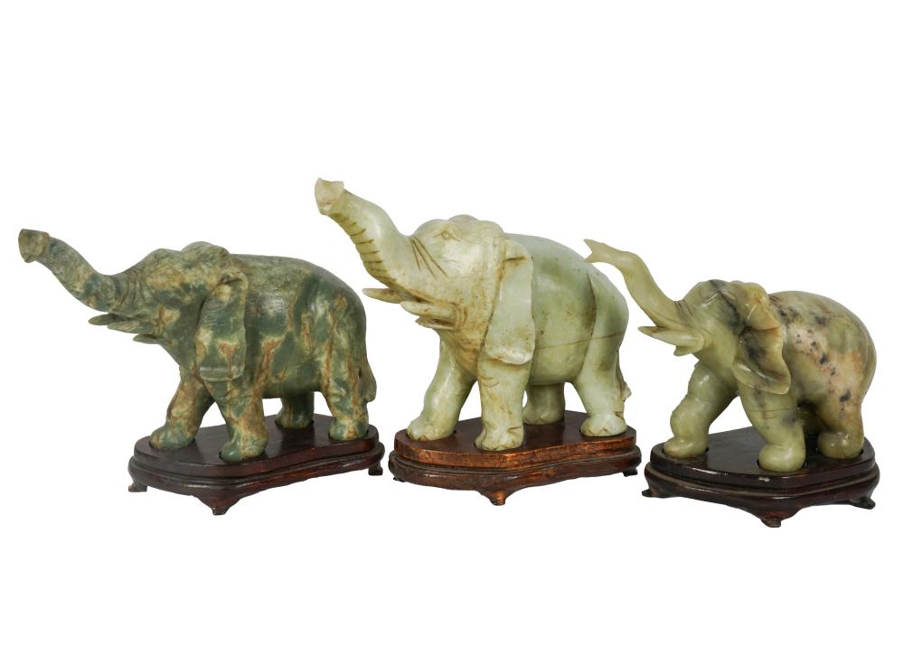 THREE CHINESE STONE ELEPHANTSThree Chinese