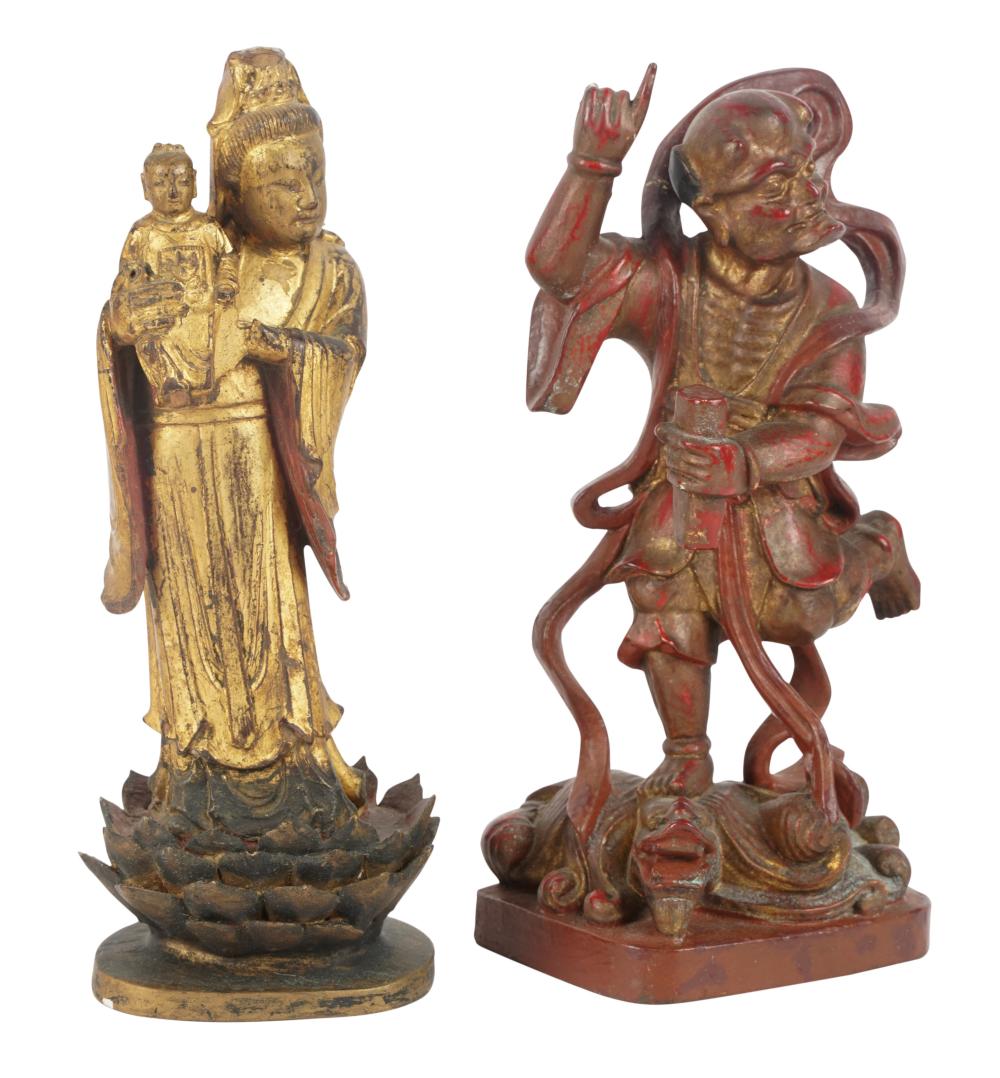 TWO CHINESE CARVED WOOD FIGURESTwo