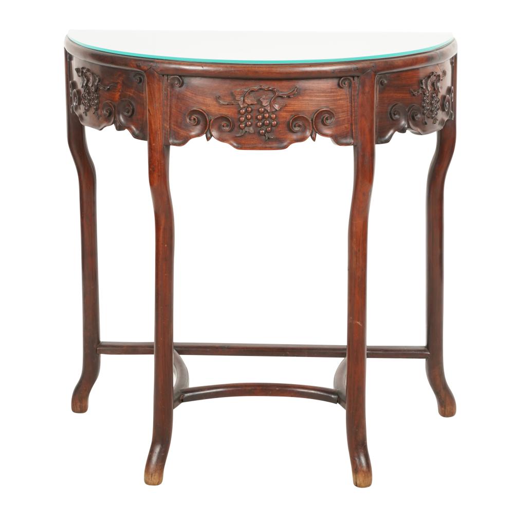 CHINESE CARVED HARDWOOD DEMILUNE