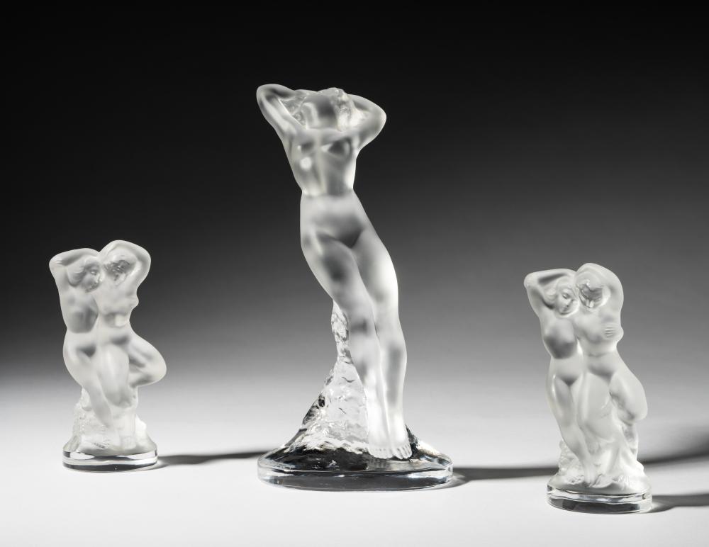 THREE LALIQUE GLASS FIGURESThree Lalique